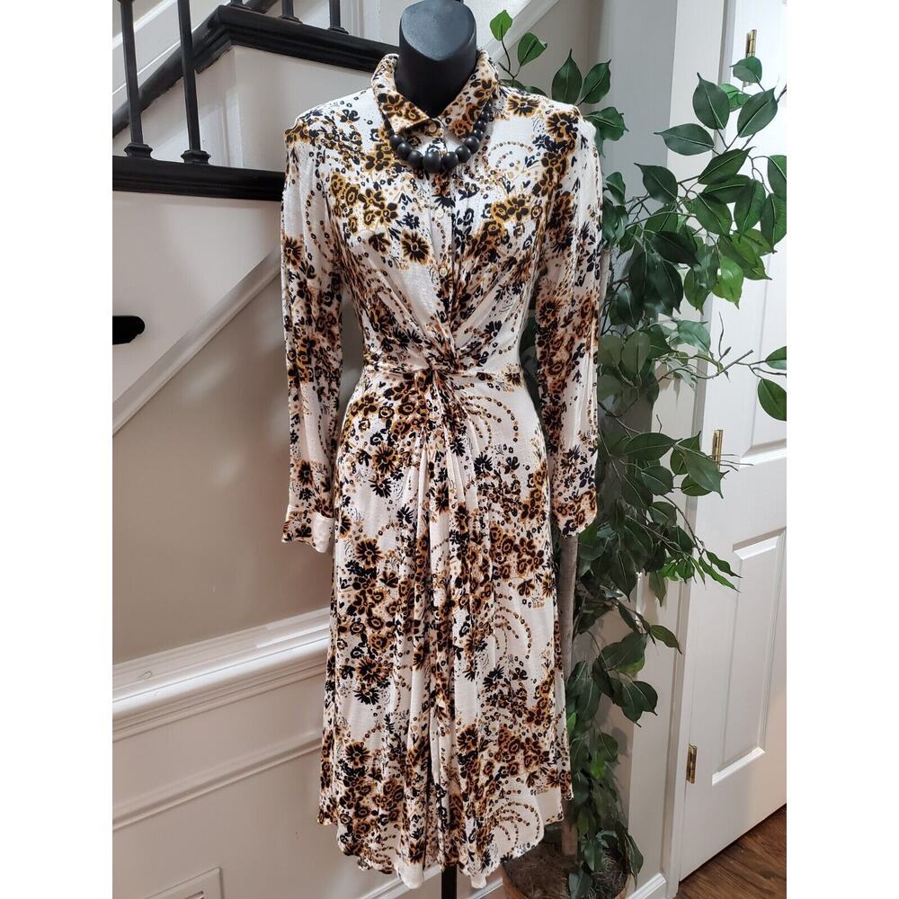 Free People Tough Love Floral Shirt Long Sleeve‎ Midi Length Wrap Dress Size 2